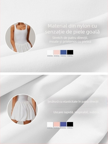 Yogaslim Rochie sport pentru femei din nailon cu căptușeală la sân încorporată, fustă tenis cu buzunar