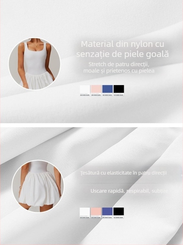 Yogaslim Rochie sport pentru femei din nailon cu căptușeală la sân încorporată, fustă tenis cu buzunar