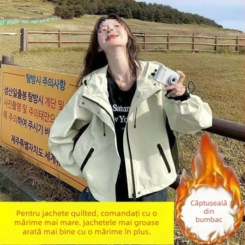 Jachetă damă căptușită, stil coreean, croială Slim, rayon 70–80%, lână artificială de miel, mâneci standard, guler baseball, Primăvara 2025