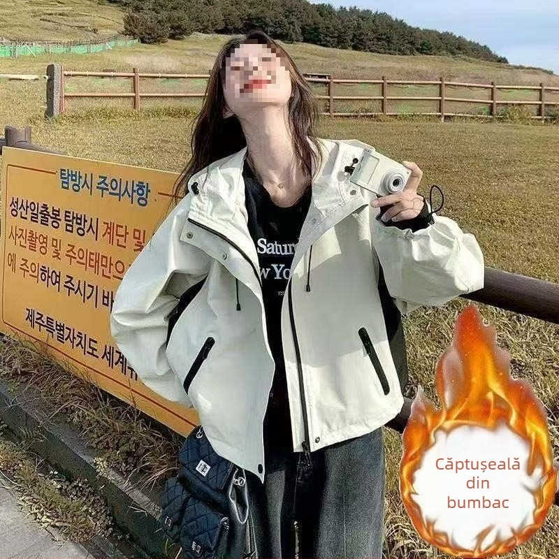 Jachetă damă căptușită, stil coreean, croială Slim, rayon 70–80%, lână artificială de miel, mâneci standard, guler baseball, Primăvara 2025