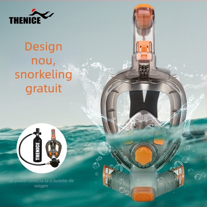 Mască de snorkeling cu față întreagă, impermeabilă și antifog, set tub de respirație uscat pentru scufundări