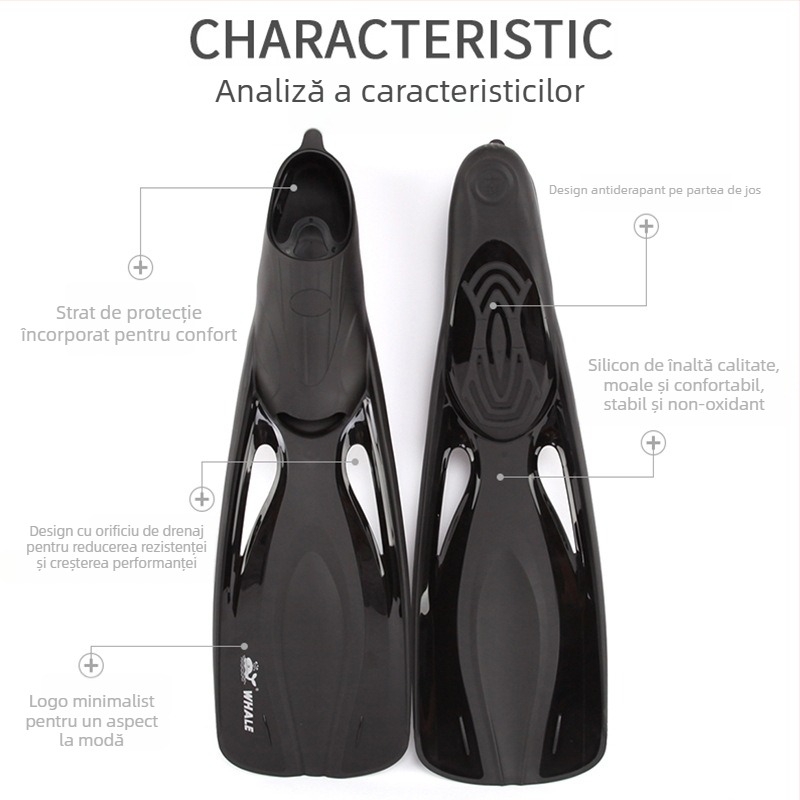 Pene lungi de înot pentru snorkeling și antrenament profesional — Material: TPR; Brand: WHALE WHALE; Pentru bărbați și femei