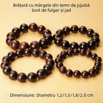 Brățară din lemn Jujube cu mărgele rotunde asemănătoare jadului – accesoriu taoist pentru manipulare, unisex, semi-artizanal și semi-mehanic, personalizabil