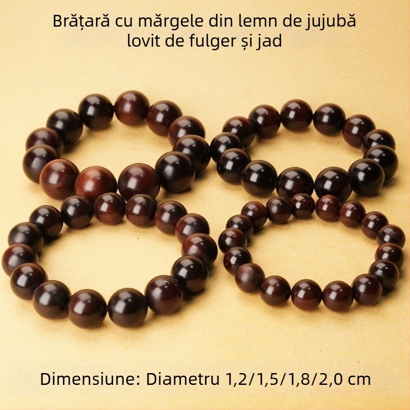 Brățară din lemn Jujube cu mărgele rotunde asemănătoare jadului – accesoriu taoist pentru manipulare, unisex, semi-artizanal și semi-mehanic, personalizabil
