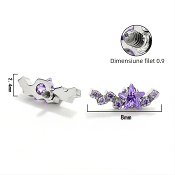 Cercei din aliaj de titan cu zirconiu încrustat, design starburst, șase pietre, forme valuri și geometrice, bijuterii piercing unisex
