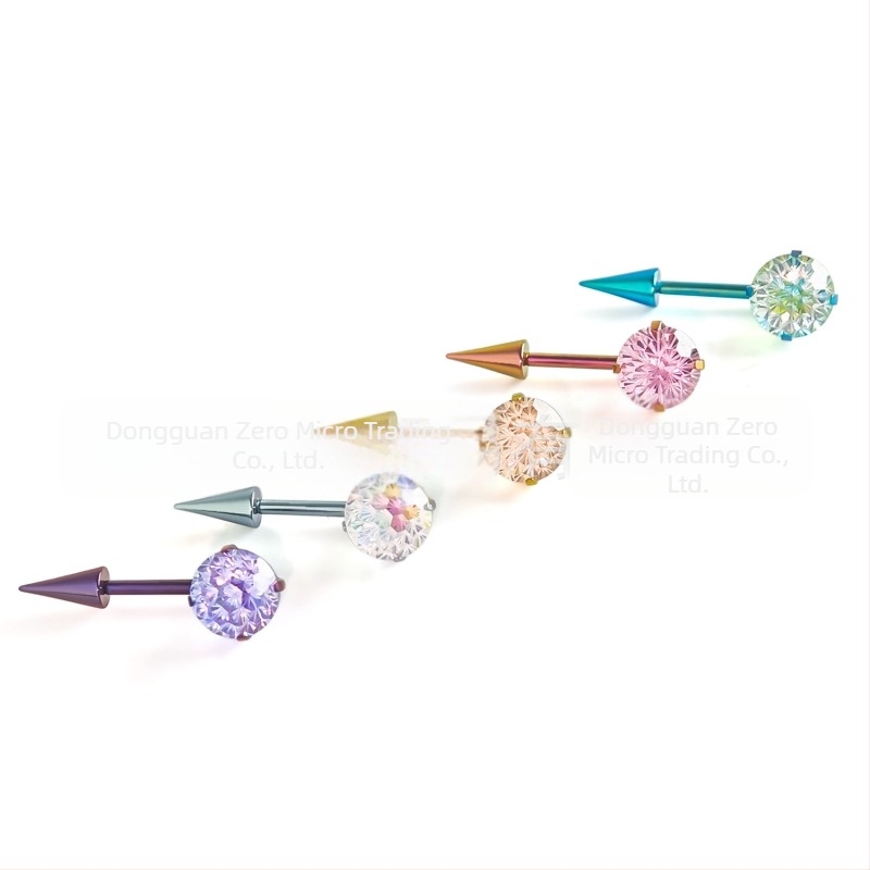 Cercei din aliaj de titan F136 cu zirconiu, design geometric conic, bijuterii pentru piercing la lobul urechii