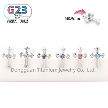 Știfturi pentru urechi și buze, cu cruce din titan F136, zirconiu, finisaj lustruit, unisex