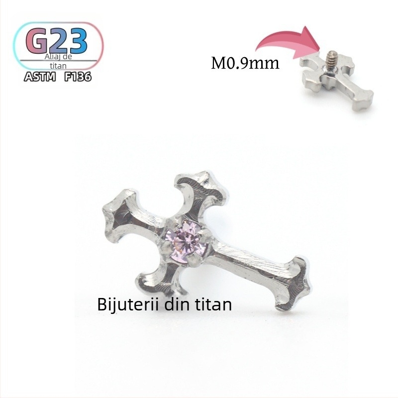 Știfturi pentru urechi și buze, cu cruce din titan F136, zirconiu, finisaj lustruit, unisex