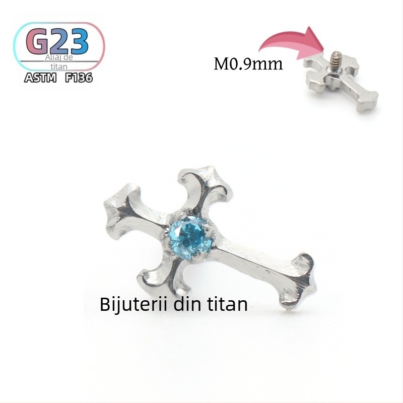 Știfturi pentru urechi și buze, cu cruce din titan F136, zirconiu, finisaj lustruit, unisex