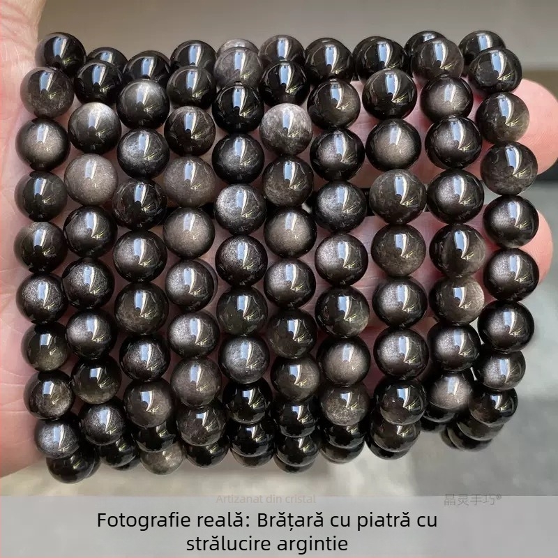 Perle din obsidian natural argintiu și perle rotunde din obsidian auriu, pentru bijuterii DIY, componente pentru brățară, semifabricate la gros