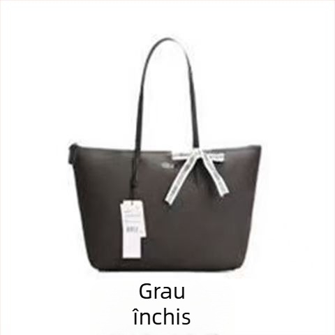 Geantă tip bucket din pânză, fermoar, căptușeală PU, buzunare interioare pentru telefon, card de identitate și laptop