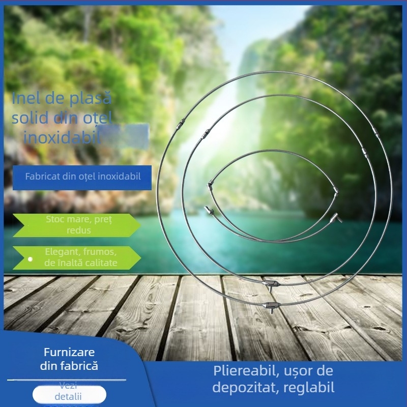 Inel de plasă de pescuit din oțel inoxidabil, cu interfață universală, pliabil și întărit