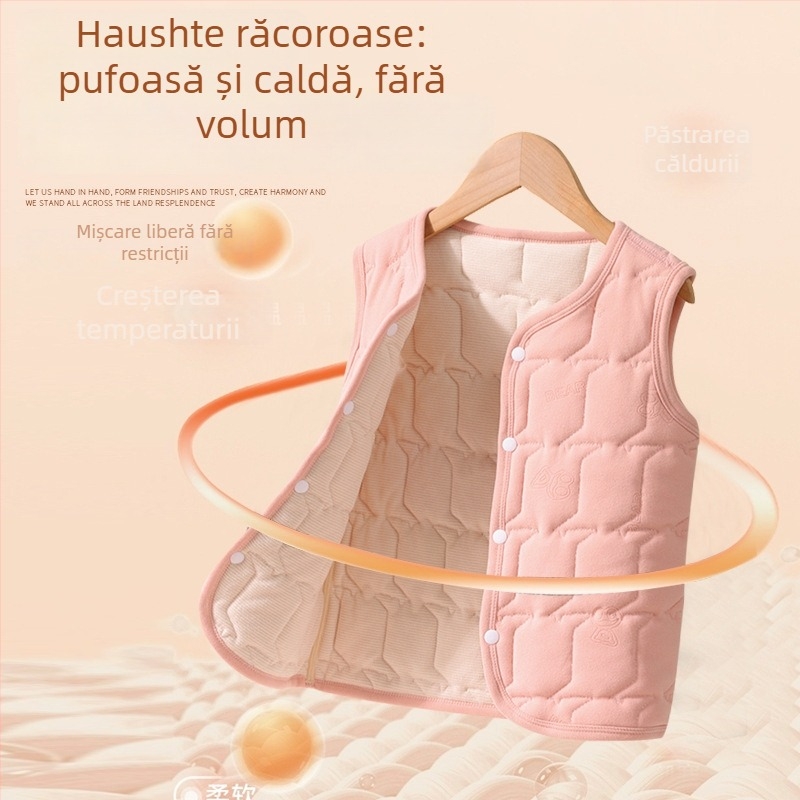 Vesta termică pentru copii - fleece gros pentru iarnă, căptușeală din poliester, fără mâneci, închidere cu nasturi ascunși, unisex
