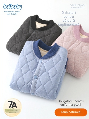 Veste pentru copii din lână, unisex, stil cardigan, groasă, 75% lână