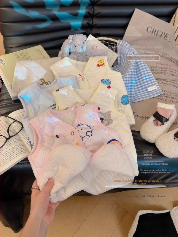 Vesta pentru copii – stil cardigan lejer, gros, umplutură poliester, căptușeală poliester
