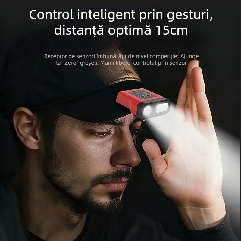 Frontala LED cu baterie încorporată de 1200 mAh, 5W, rezistentă la apă, încărcător inclus.