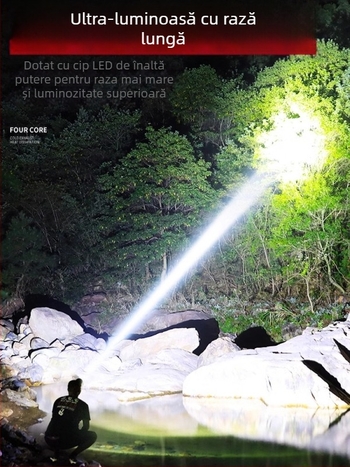 Lampă frontală LED reîncărcabilă, model B90, baterie 18650, rază de iluminare ≥500 m, autonomie 60 h, impermeabilă