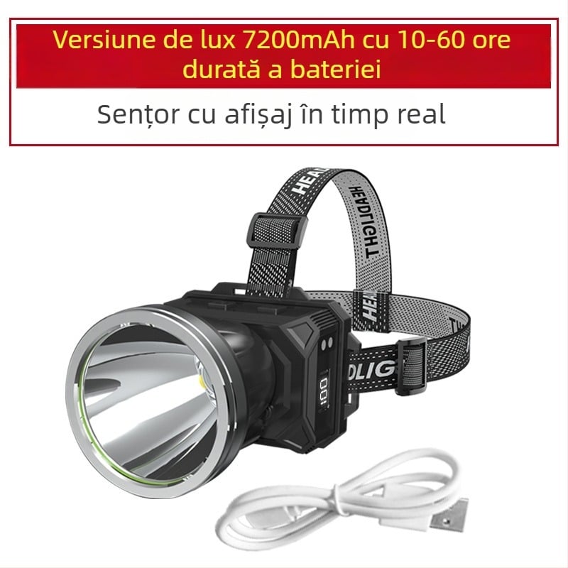 Lampă frontală LED reîncărcabilă, model B90, baterie 18650, rază de iluminare ≥500 m, autonomie 60 h, impermeabilă