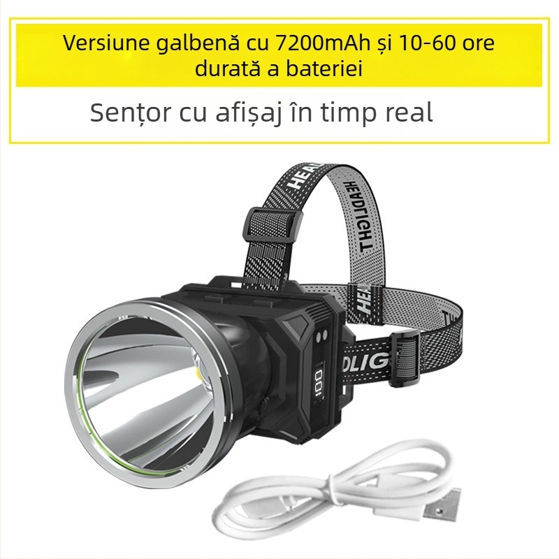 Lampă frontală LED reîncărcabilă, model B90, baterie 18650, rază de iluminare ≥500 m, autonomie 60 h, impermeabilă