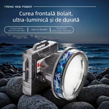 Frontala de cap cu LED-uri duale, Impermeabilă, 50W, baterie 6000–10000 mAh, rază până la 500 m