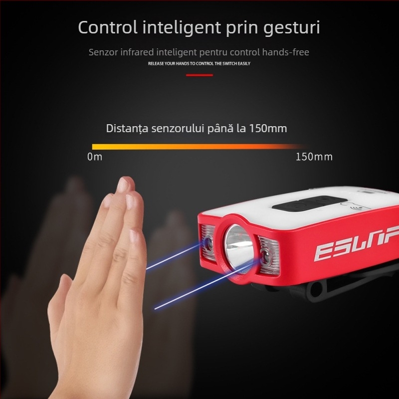 Frontala LED pentru camping cu clips pentru șapcă, reîncărcabilă, impermeabilă, rază de 150 m, autonomie 8–65 h