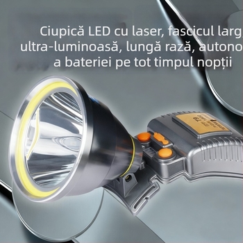 Frontala pentru pescuit nocturn cu laser, baterie Li-ion reîncărcabilă 4400mAh (18650), putere 1500W, carcasă din aliaj de aluminiu + plastic, rază până la 500 m