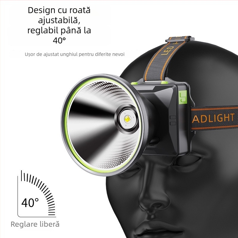 Frontala LED, reîncărcabilă, corp din aliaj de aluminiu, baterie Li-ion 18650, rază de până la 500 m