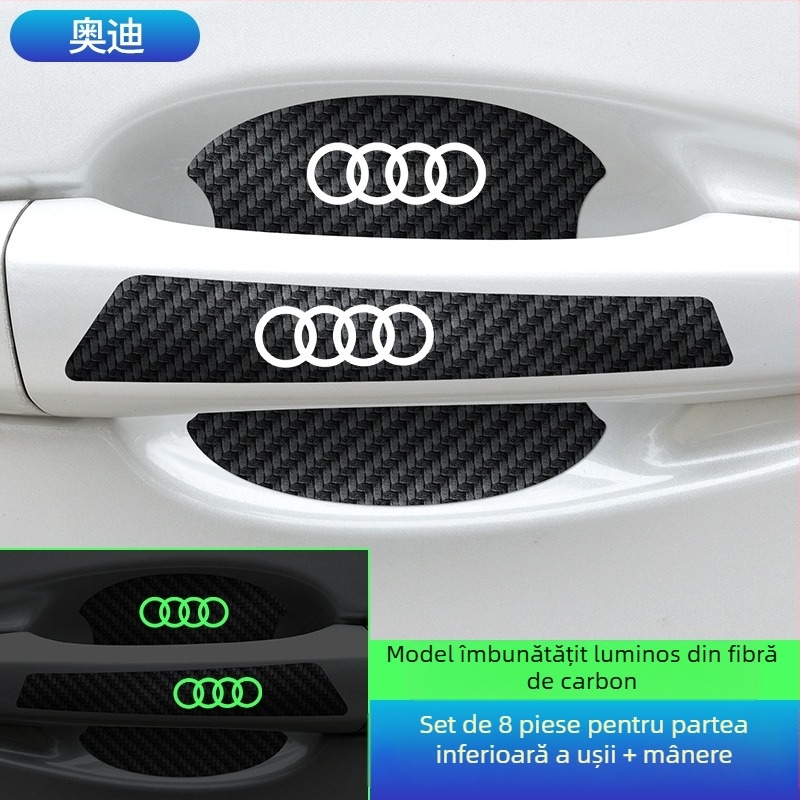 Lipire pentru mânerul bolului ușii, din piele cu fibră de carbon, stil logo auto, montaj adeziv, Keith