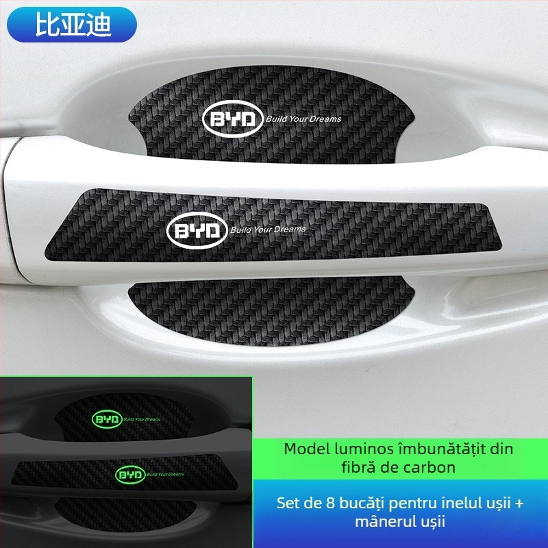 Lipire pentru mânerul bolului ușii, din piele cu fibră de carbon, stil logo auto, montaj adeziv, Keith