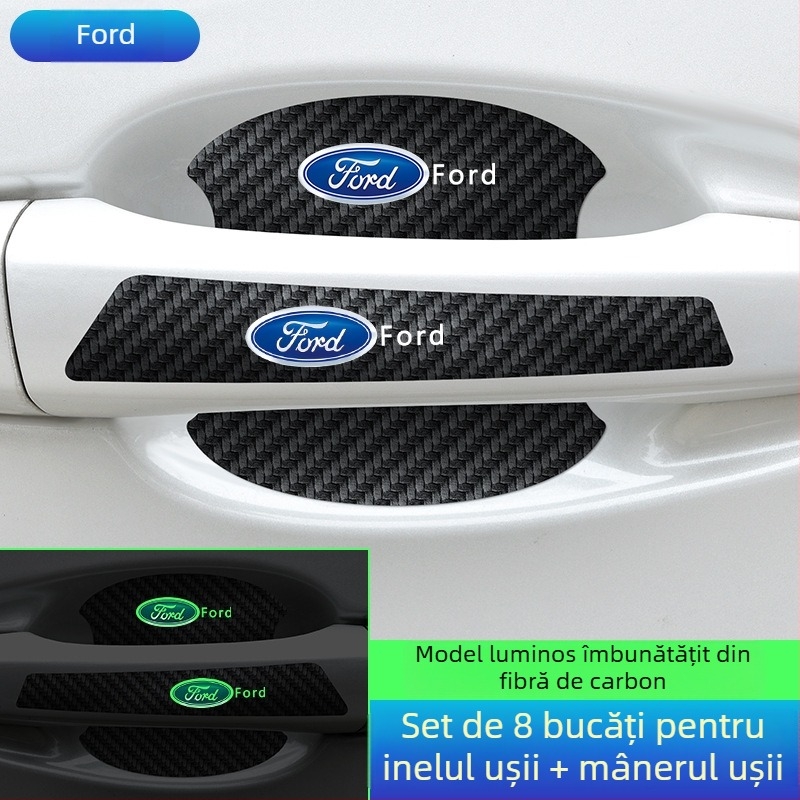 Lipire pentru mânerul bolului ușii, din piele cu fibră de carbon, stil logo auto, montaj adeziv, Keith