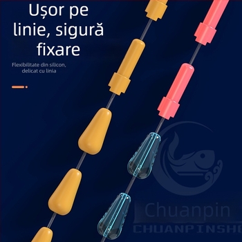 Set de accesorii pescuit din silicon cu anti-încâlcire, inel în formă de opt, boabe spațiale și mărgele pentru linia principală - Material: silicon; Design anti-încâlcire; Include: inel în formă de opt, boabe spațiale, mărgele liniei principale