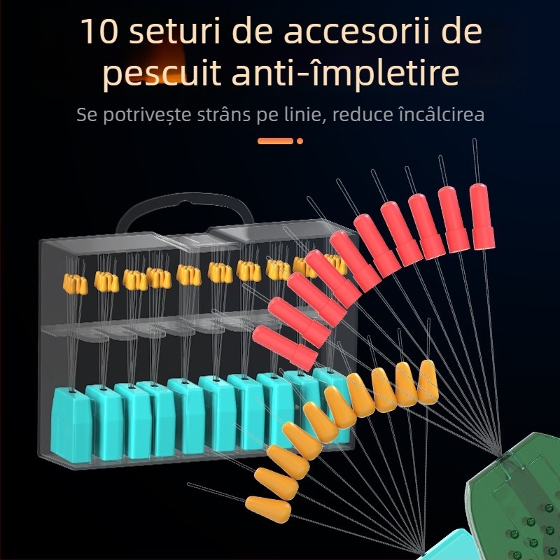 Set de accesorii pescuit din silicon cu anti-încâlcire, inel în formă de opt, boabe spațiale și mărgele pentru linia principală - Material: silicon; Design anti-încâlcire; Include: inel în formă de opt, boabe spațiale, mărgele liniei principale