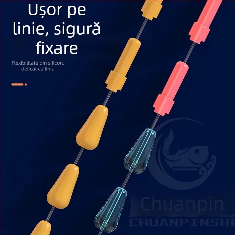 Set de accesorii pescuit din silicon cu anti-încâlcire, inel în formă de opt, boabe spațiale și mărgele pentru linia principală - Material: silicon; Design anti-încâlcire; Include: inel în formă de opt, boabe spațiale, mărgele liniei principale