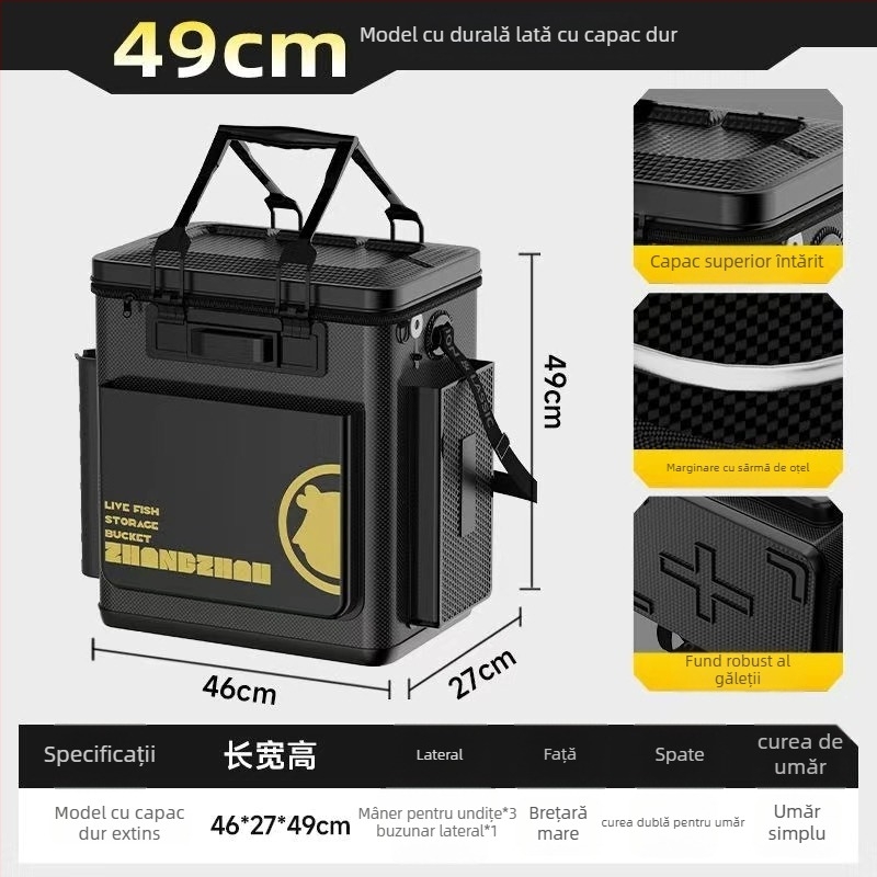 Găleată de pescuit cu fund dur întărit și carcasă rigidă integrată (Material: EVA; Fund: dur; Carcasă: integrată; Capacitate: mare)