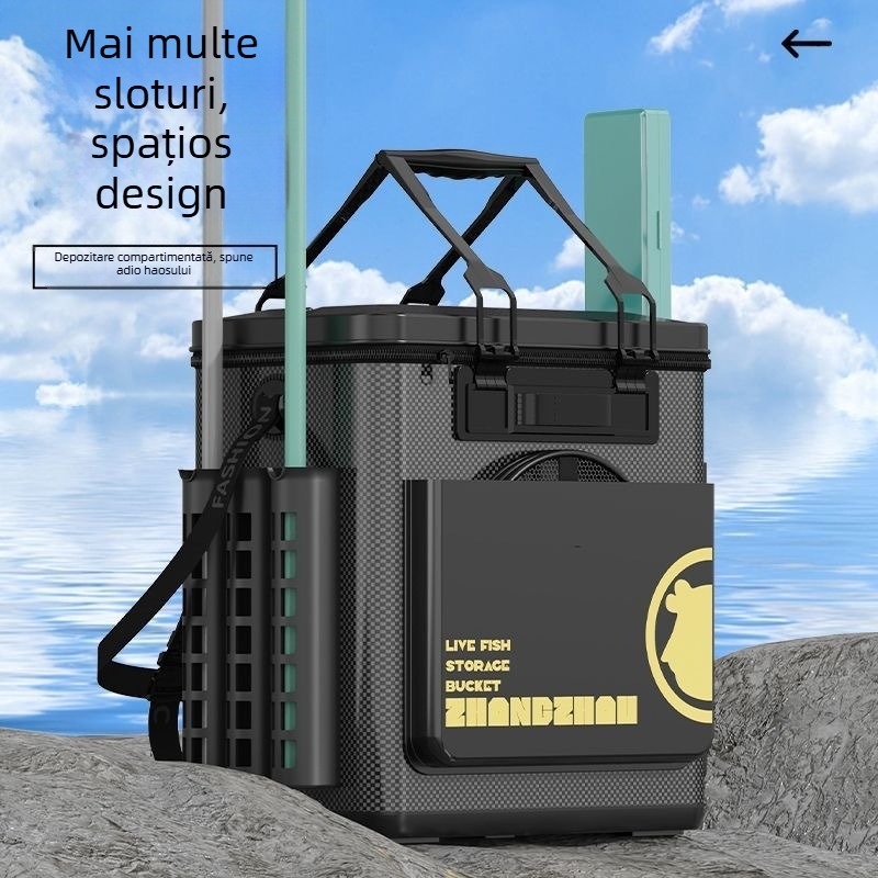 Găleată de pescuit cu fund dur întărit și carcasă rigidă integrată (Material: EVA; Fund: dur; Carcasă: integrată; Capacitate: mare)