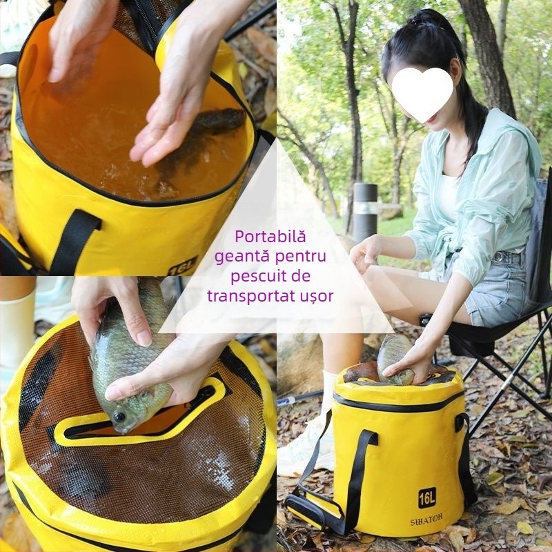 Găleată pliabilă, portabilă pentru pescuit – pentru pești vii, material PVC, multifuncțional