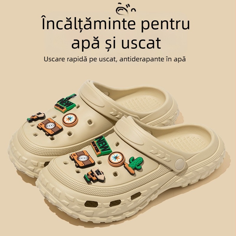 Sandale pentru bărbați - partea superioară și talpa din EVA, respirante, impermeabile, anti-derapare, talpă turnată prin injecție, vara 2025, stil plajă, imprimeu desen animat