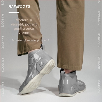 Ghete de ploaie pentru bărbați, partea superioară din PVC, impermeabile, anti-derapare, talpă EVA, căptușeală din lână de miel, gambă joasă