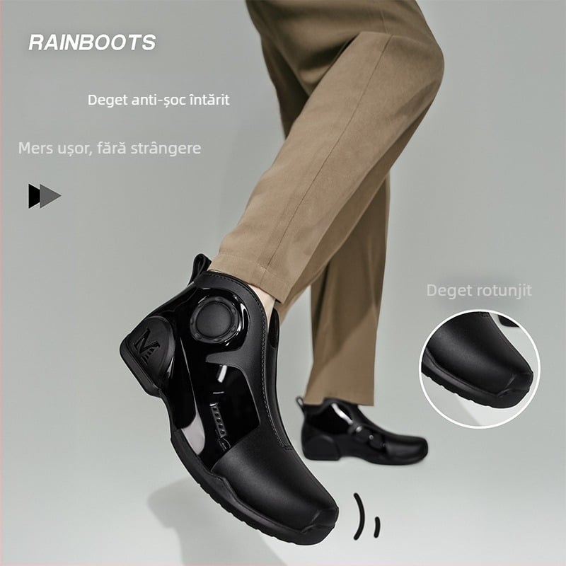 Ghete de ploaie pentru bărbați, partea superioară din PVC, impermeabile, anti-derapare, talpă EVA, căptușeală din lână de miel, gambă joasă