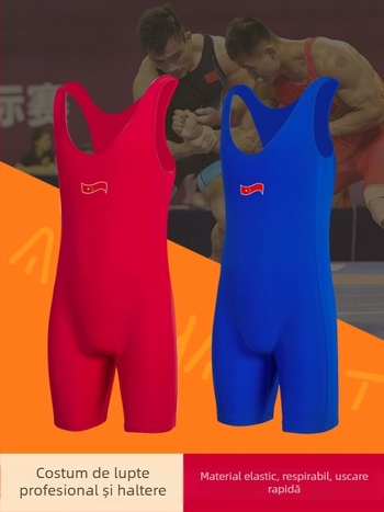 Costum de lupte dintr-o bucată pentru adulți, spandex, căptușit cu spandex, unisex, model solid