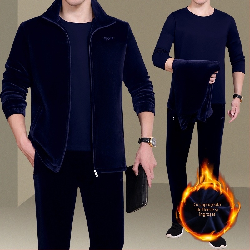 Set sport de iarnă din trei părți, cu fleece, exterior 90% bumbac, unisex