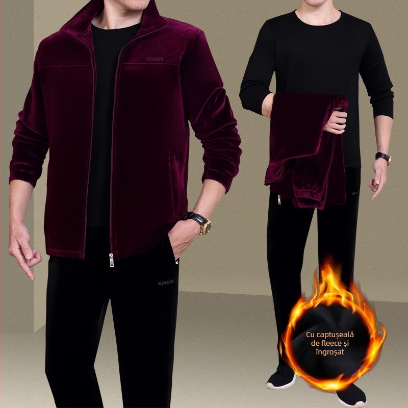 Set sport de iarnă din trei părți, cu fleece, exterior 90% bumbac, unisex