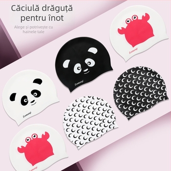 Șapcă de înot din silicon, cu model desen animat, pentru adulți, cod produs A38832, potrivită pentru înot și activități în apă