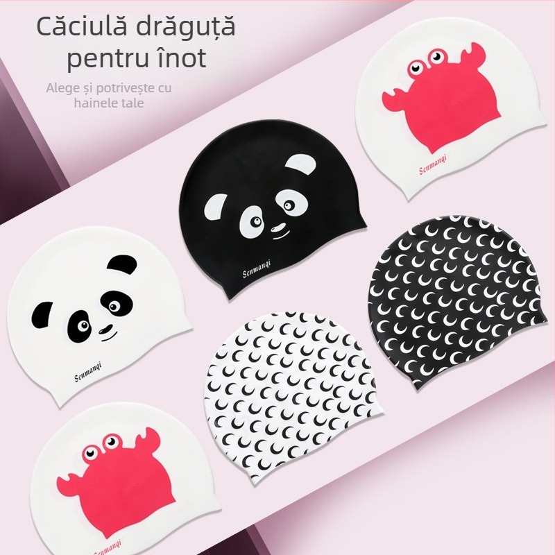 Șapcă de înot din silicon, cu model desen animat, pentru adulți, cod produs A38832, potrivită pentru înot și activități în apă