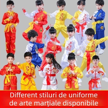Costum de spectacol Wushu pentru copii, unisex, stil chinezesc, poliester 85%, pentru copii peste 8 ani