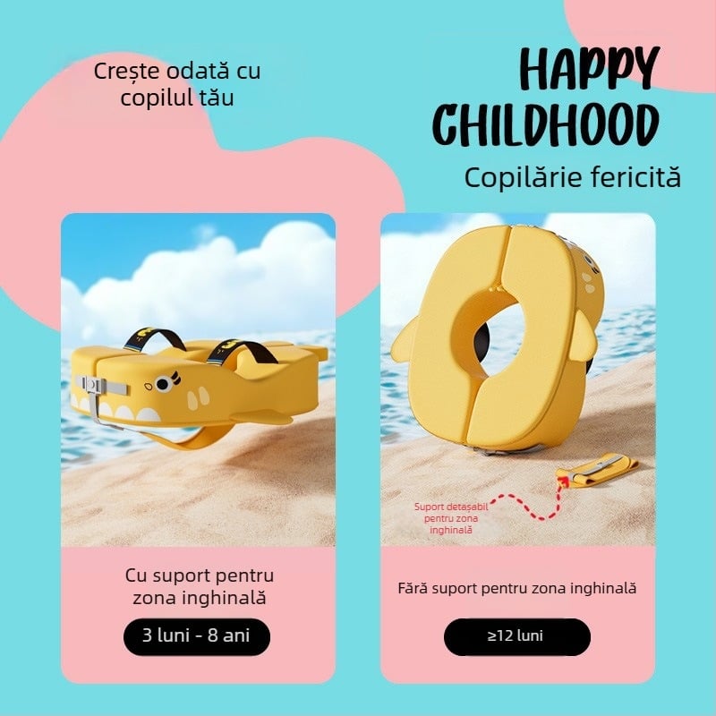 Inel de înot pentru copii cu design sub braț și anti-răsturnare, model Cartoon, PVC ecologic, grosime PVC 0,1 mm, potrivit pentru piscină și parc acvatic
