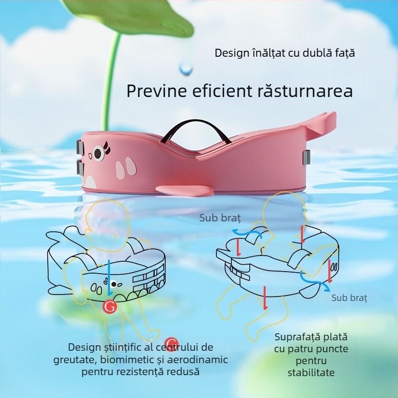 Inel de înot pentru copii cu design sub braț și anti-răsturnare, model Cartoon, PVC ecologic, grosime PVC 0,1 mm, potrivit pentru piscină și parc acvatic
