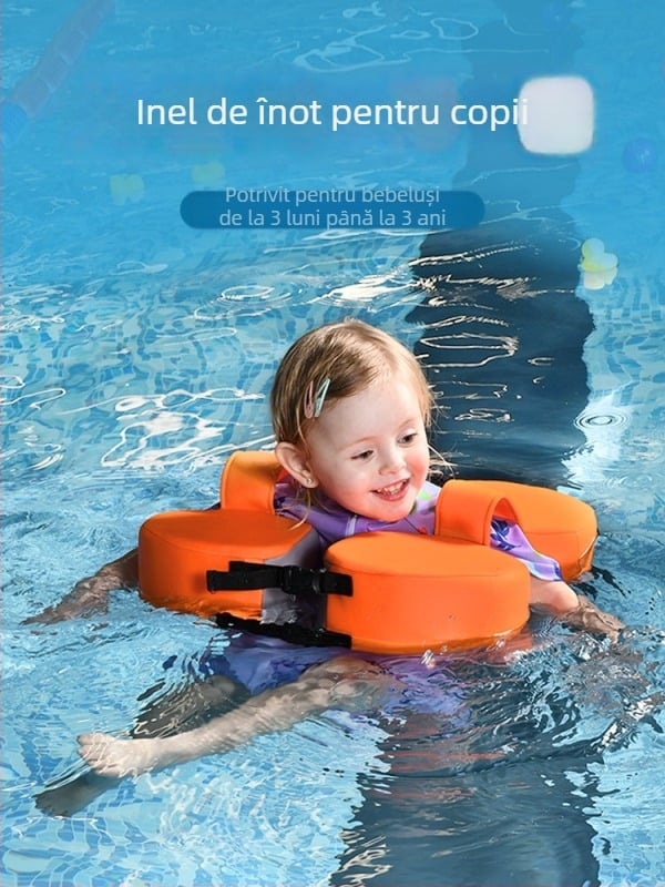 Inel de înot pentru copii, fără aerisire, pentru poziționare pe burtă sau pe spate — potrivit pentru piscină și parc acvatic; vârsta 0–3 ani; Material: Strat interior solid polimerizat cu microcapsule + țesătură 3D respirantă
