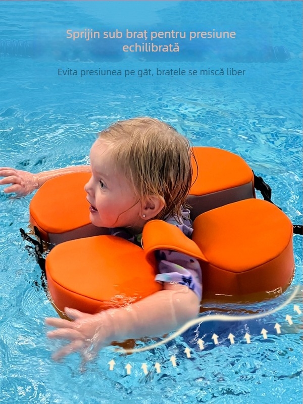 Inel de înot pentru copii, fără aerisire, pentru poziționare pe burtă sau pe spate — potrivit pentru piscină și parc acvatic; vârsta 0–3 ani; Material: Strat interior solid polimerizat cu microcapsule + țesătură 3D respirantă