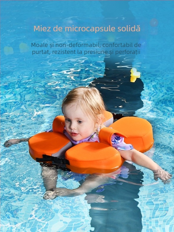 Inel de înot pentru copii, fără aerisire, pentru poziționare pe burtă sau pe spate — potrivit pentru piscină și parc acvatic; vârsta 0–3 ani; Material: Strat interior solid polimerizat cu microcapsule + țesătură 3D respirantă